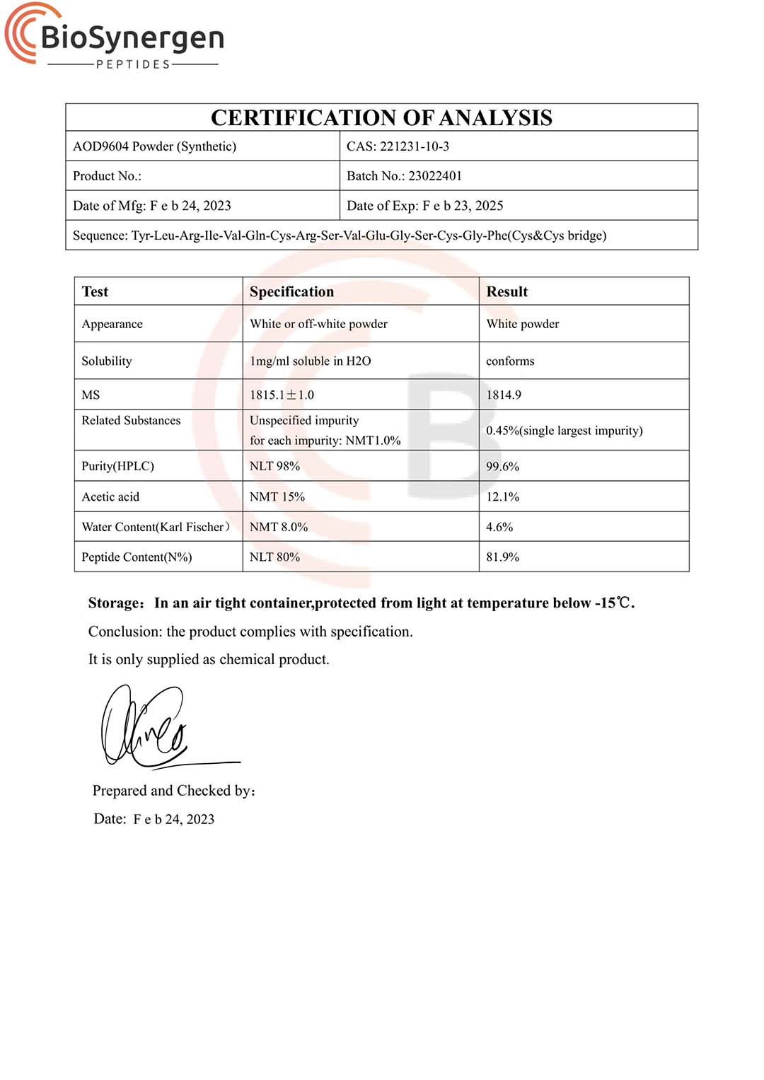 Certificate of Analysis | Aod 9604 Peptide Canada